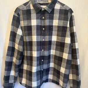 Goodfellow & Co Navy and White Plaid Long Sleeve Button Down Shirt, Flannel